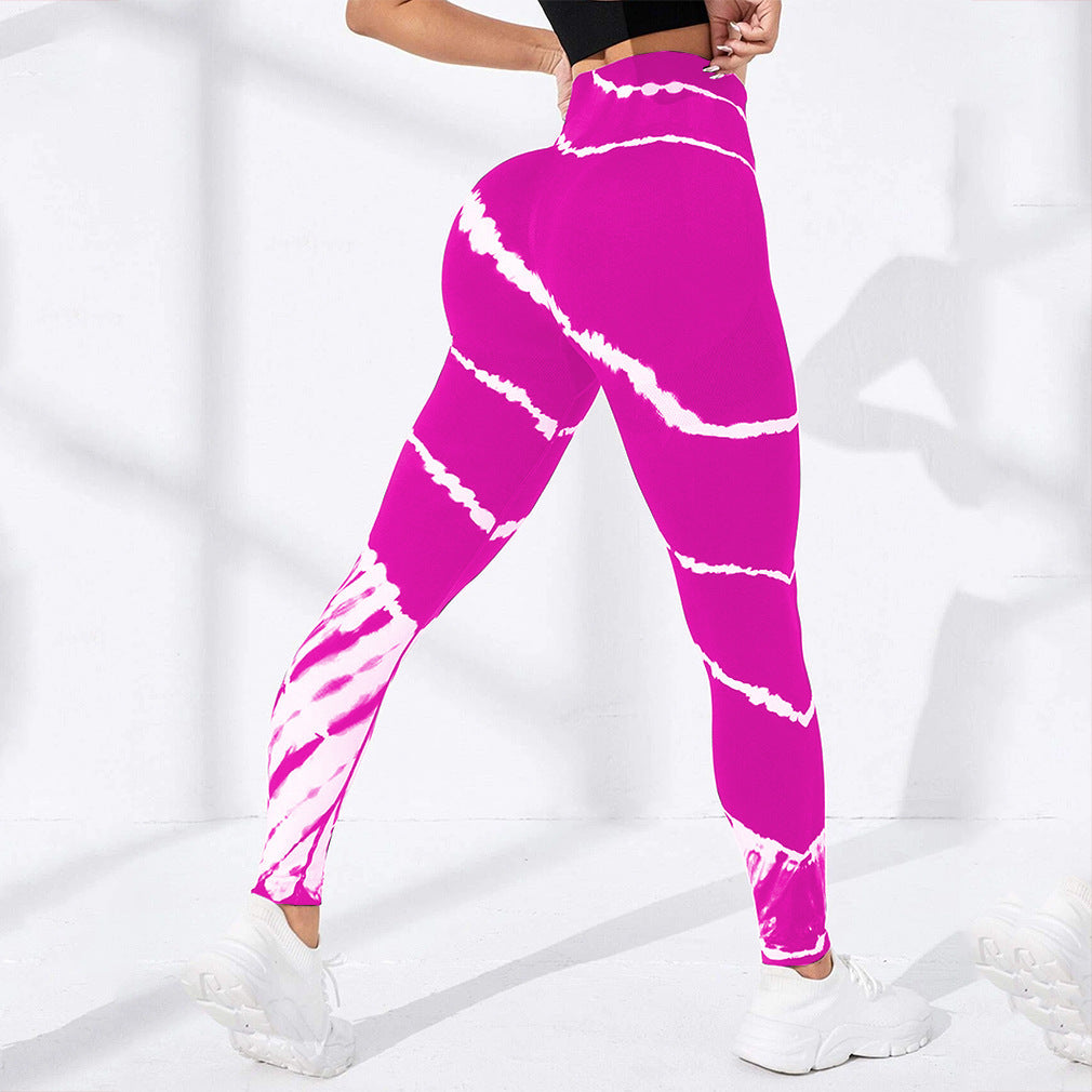 Damen Sportliche Hochbund-Leggings mit auffälligem Tie-Dye-Muster WW