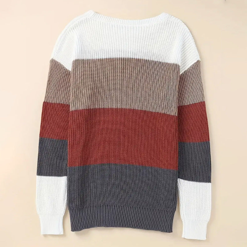 Damen modischer Strickpullover mit modernem Streifen-Design und langen Ärmeln WW