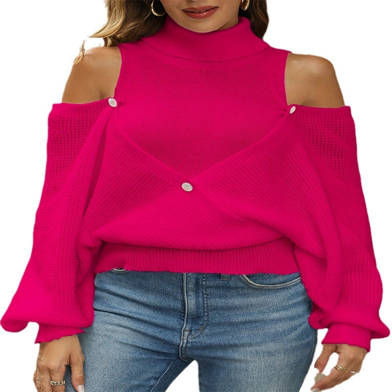 Damen Pullover mit schulterfreien Ärmeln und raffinierter Knopfleiste WW