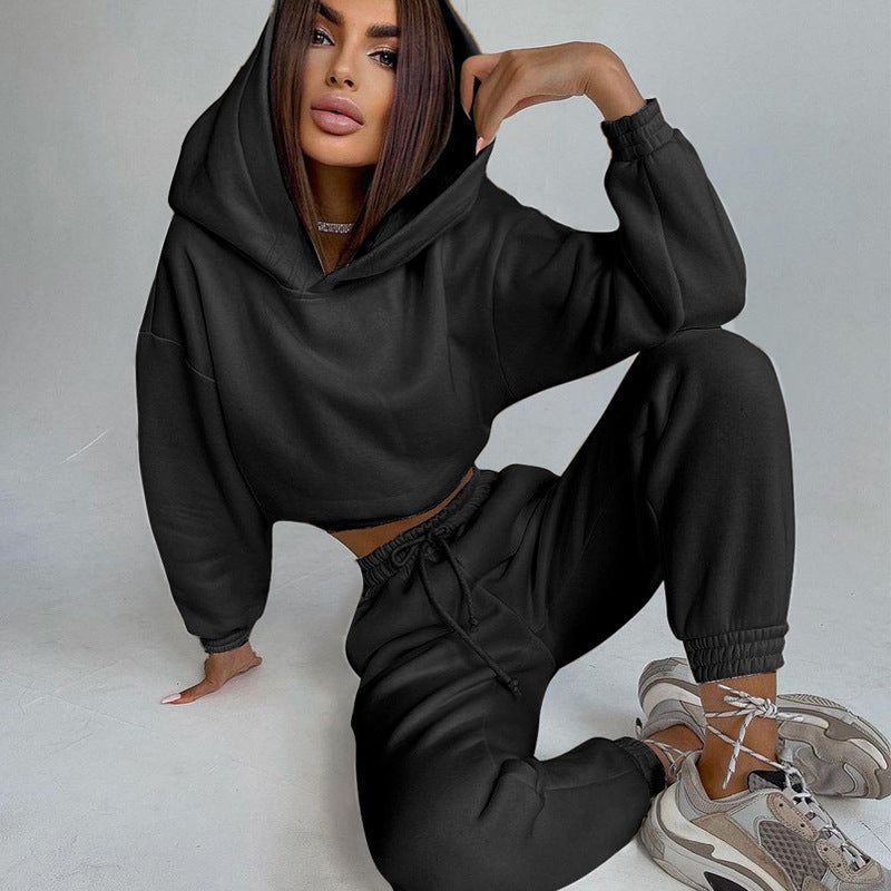 Damen modisches Set aus lässigem Hoodie mit elastischem Bund und Freizeit-Hose WW