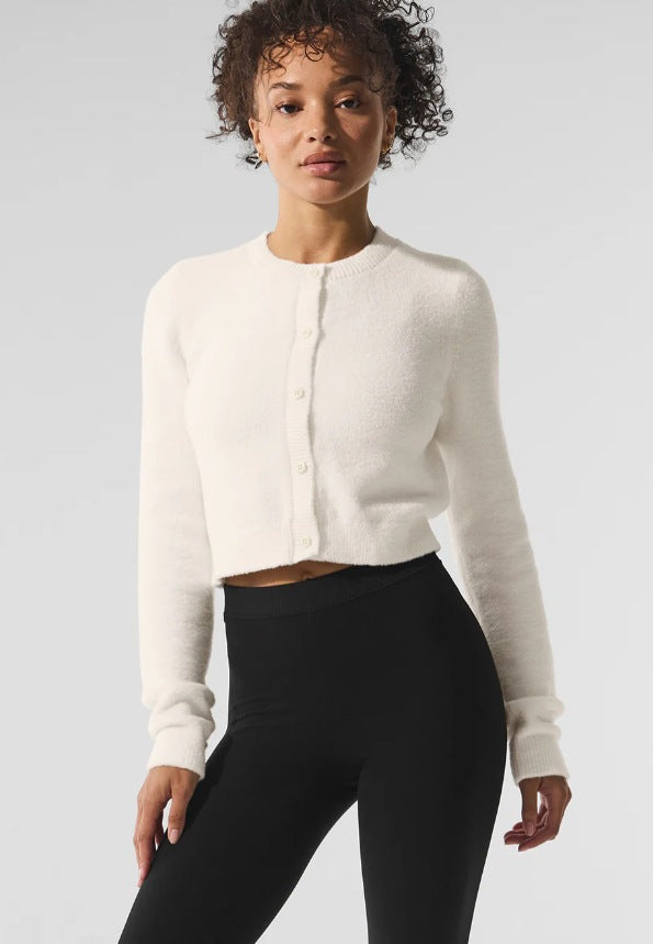 Damen cropped Strickjacke mit maritimen Knopfdetails und Rundhalsausschnitt WW