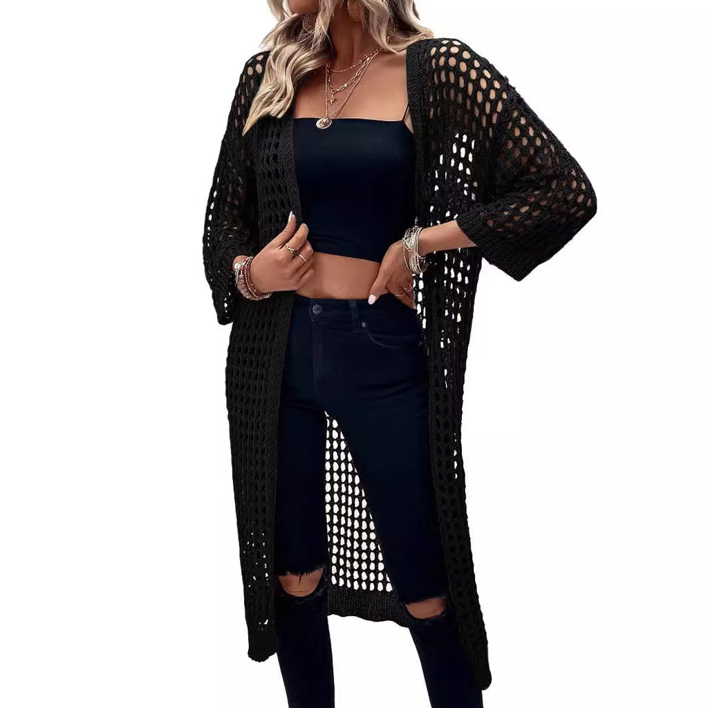 Damen luftige Häkeljacke im Boho-Stil mit weitem Schnitt WW