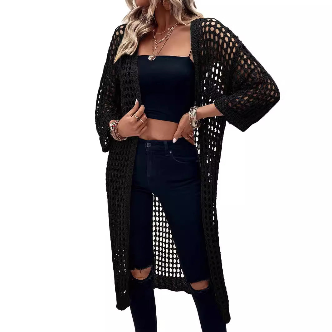 Damen luftige Häkeljacke im Boho-Stil mit weitem Schnitt WW
