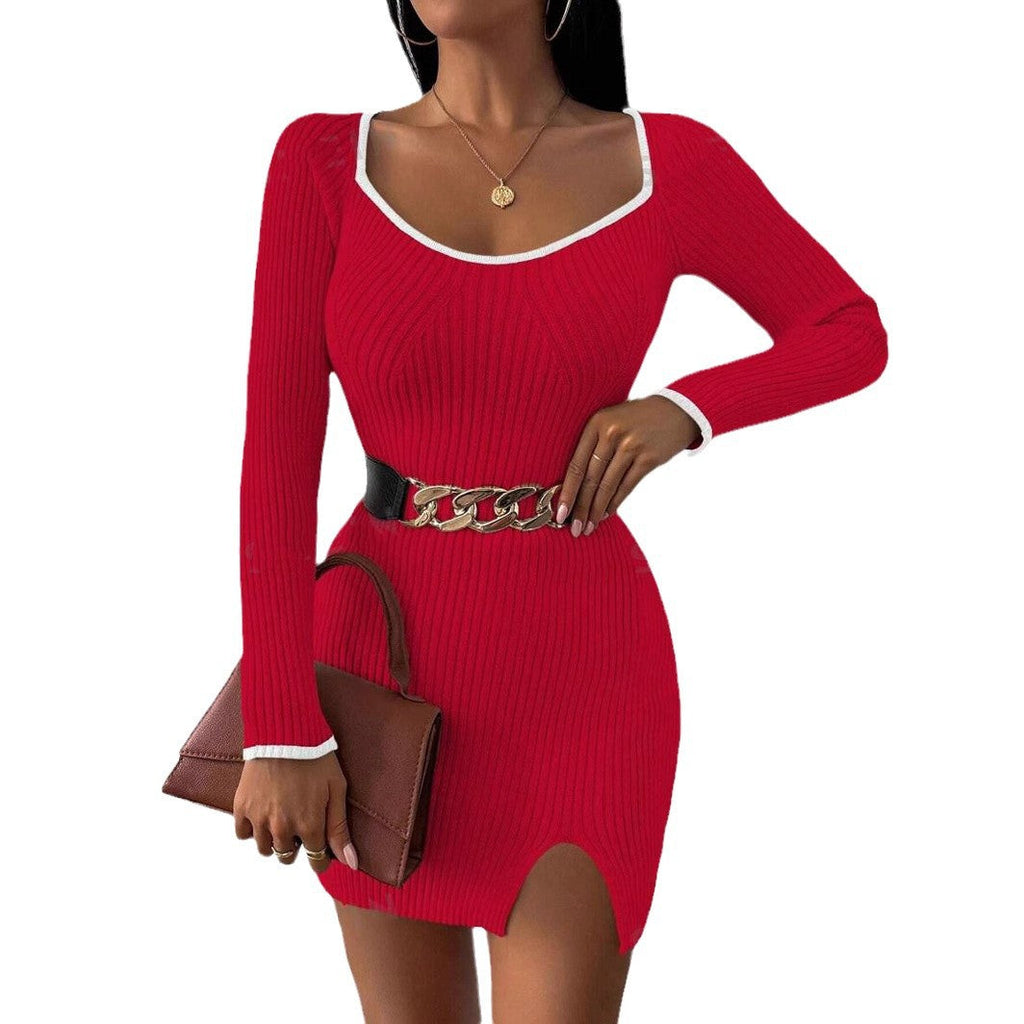 Damen Strickkleid mit schmalem Schnitt und raffiniertem Ausschnitt WW