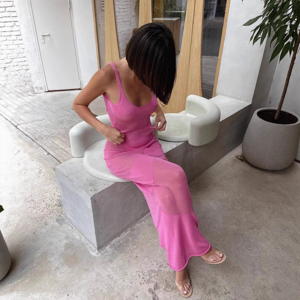 Damen Maxikleid aus transparentem Strickmaterial mit feinster Rippstruktur WW
