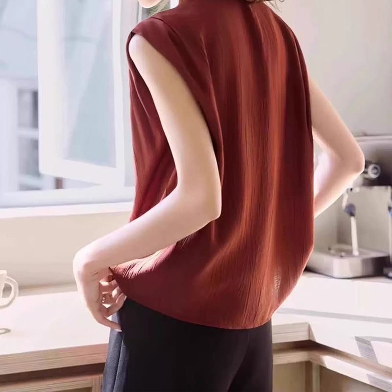Damen ärmellose Schleifen-Hals-Bluse WW