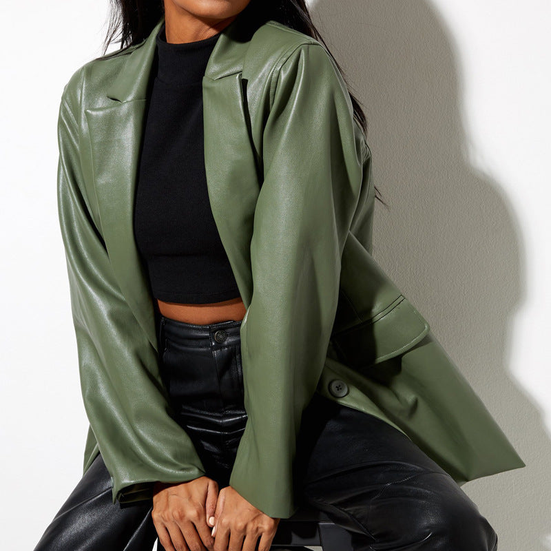 Damen modische Kunstlederjacke mit elegantem Schnitt WW