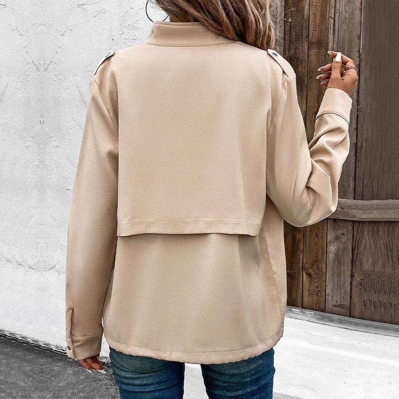 Damen elegante Utility-Jacke mit Druckknopf-Details und Brusttaschen WW