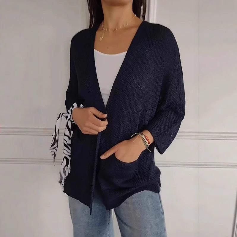 Damen lässige Strickjacke mit offener Vorderseite und praktischen Taschen WW