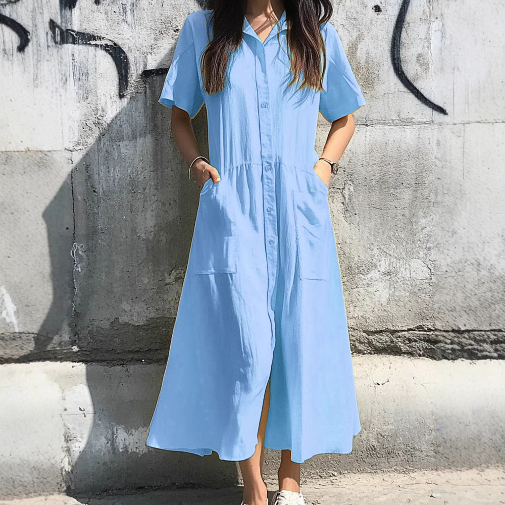 Damen Hemdblusenkleid mit praktischen Taschen und eleganter Knopfleiste WW