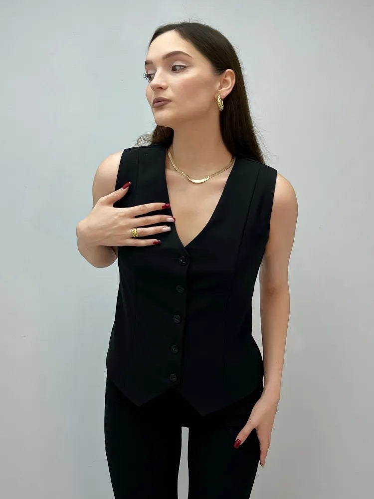 Damen ärmellose Bluse mit Knopfleiste WW
