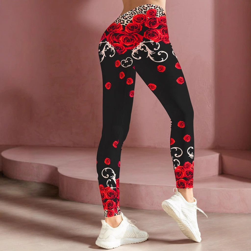 Damen Sportliche Leggings mit floralen Akzenten und hohem Bund WW