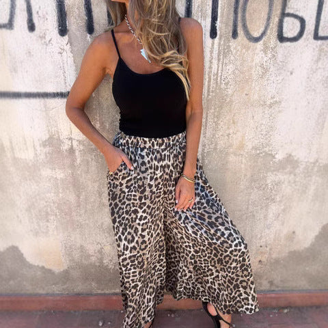Damen Schlaghose mit modernem Leopardenmuster und hoher Taille WW