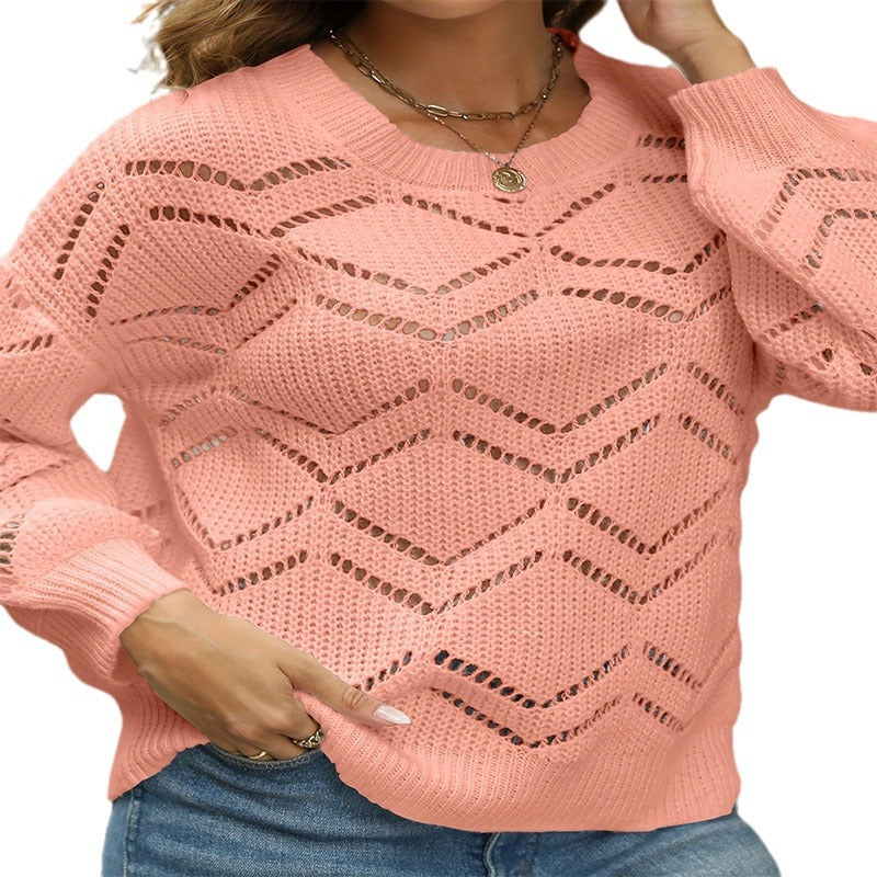 Damen luftiger Strickpullover mit Wellenmuster WW