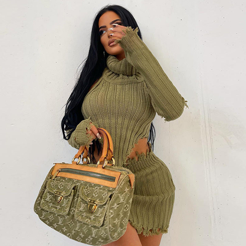 Damen Stylisches Strick-Set mit asymmetrischem Saum und langen Ärmeln WW