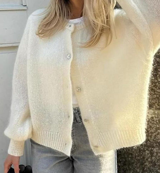 Damen Lockere Strickjacke mit Knopfleiste und weichem Faserdesign WW