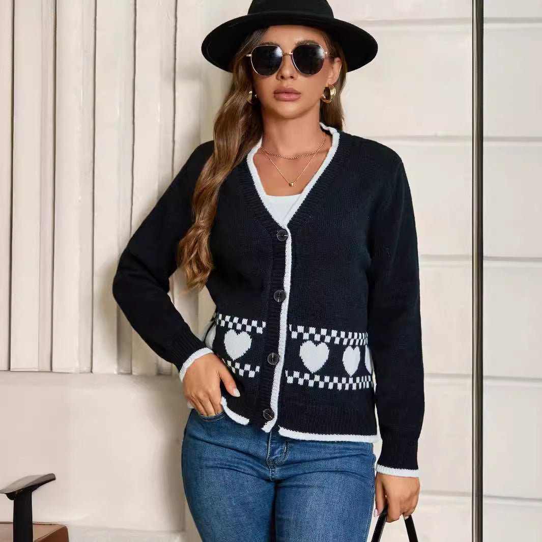 Damen Cardigan mit Herzmuster und kontrastierenden Details WW