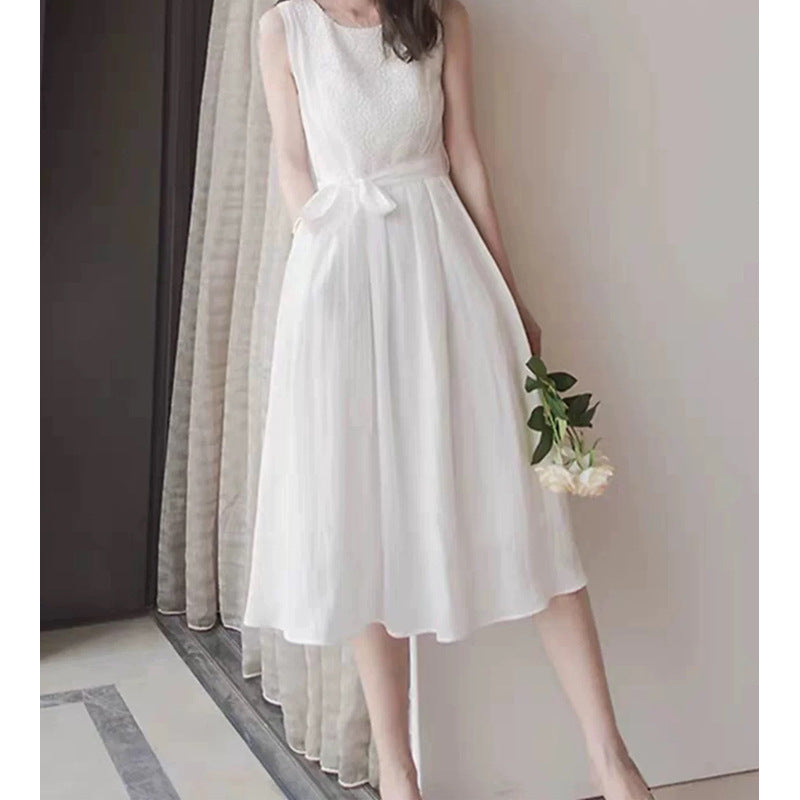 Damen ärmelloses A-Linien-Midi-Kleid mit Schleifen-Detail WW
