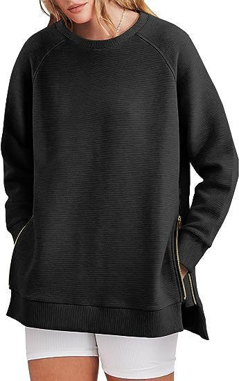 Damen lässiger Sweatshirt mit Seitentaschen und Reißverschluss WW