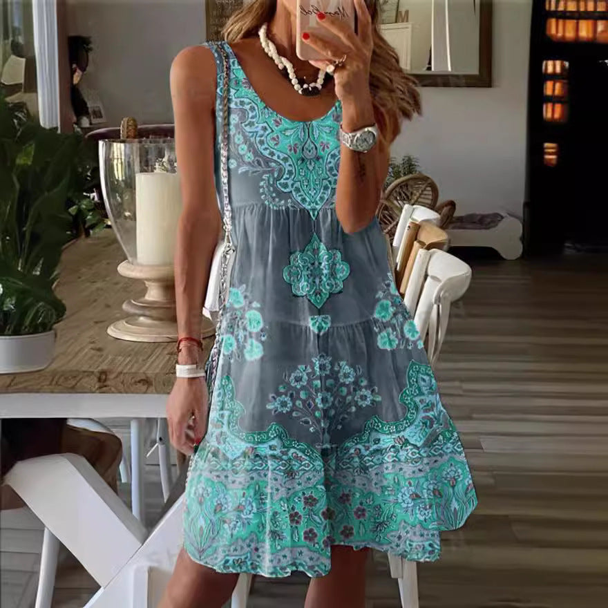 Damen Freizeitkleid mit verspieltem Druck und fließendem Schnitt WW