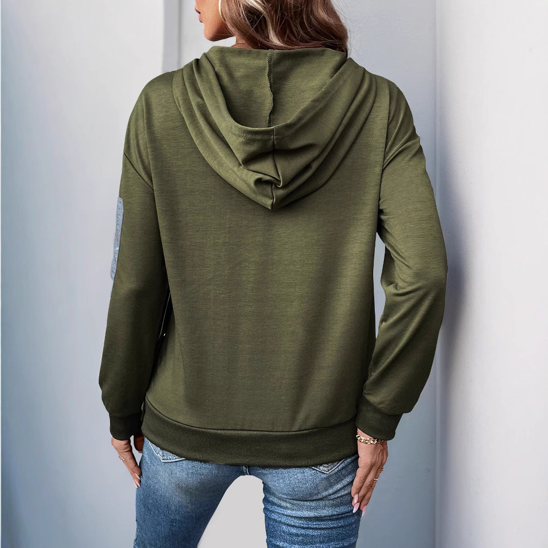 Damen lässiger Kapuzenpullover mit praktischen Reißverschlusstaschen und asymmetrischem Saum WW