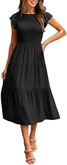 Damen Maxikleid mit voluminösem Rock und elastischem Oberteil WW