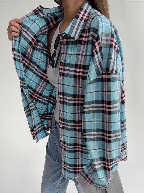 Damen lässige Karierte Hemdbluse WW