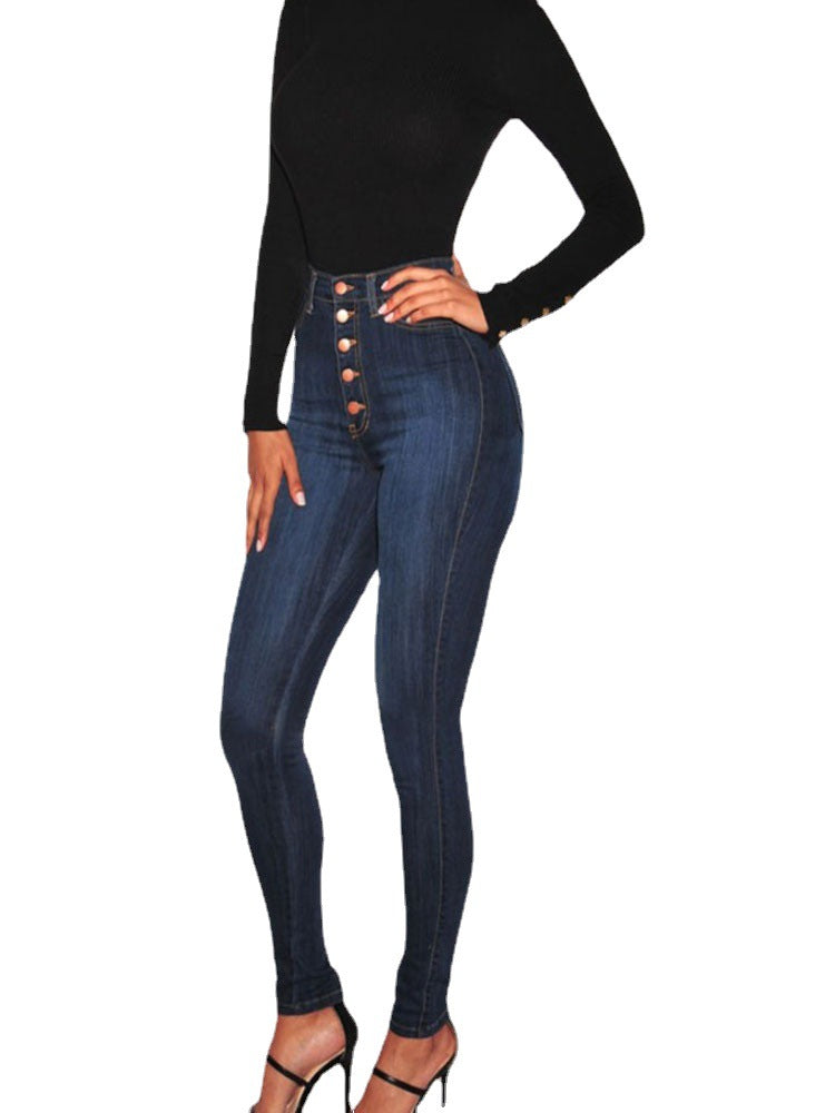 Damen High-Waist Skinny-Jeans mit Knopfdesign und figurbetontem Schnitt WW