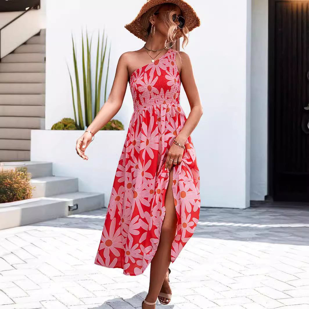 Damen Sommerliches Maxikleid mit einseitigem Trägerschnitt und floralen Details WW