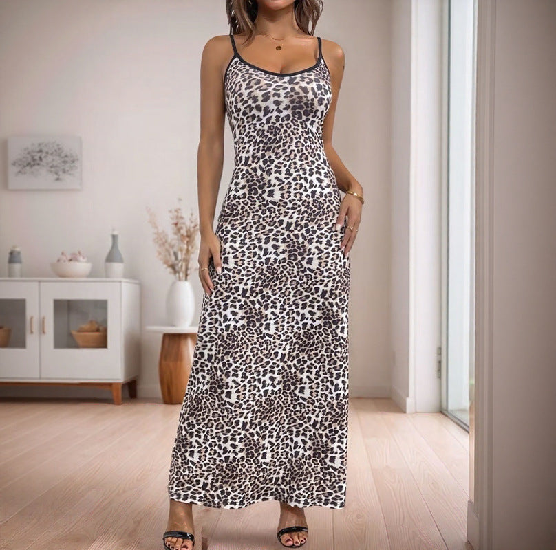 Damen Maxikleid mit Spaghettiträgern und animalischem Muster WW