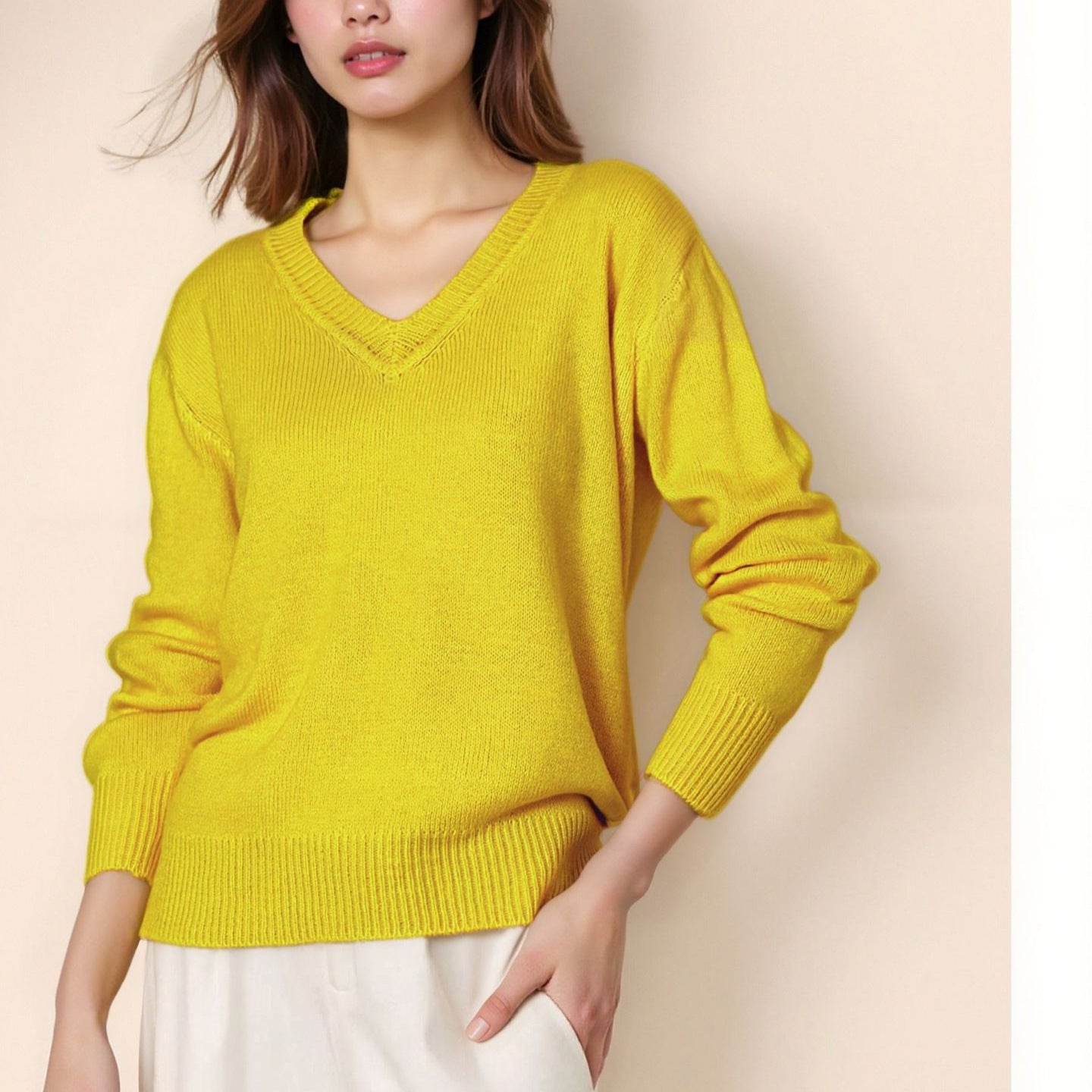 Damen Pullover mit V-Ausschnitt und strukturierter Optik WW