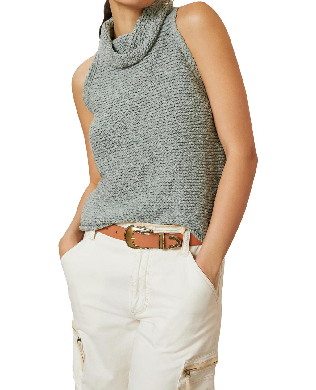 Damen ärmelloses Stricktop mit wärmendem Rollkragen WW