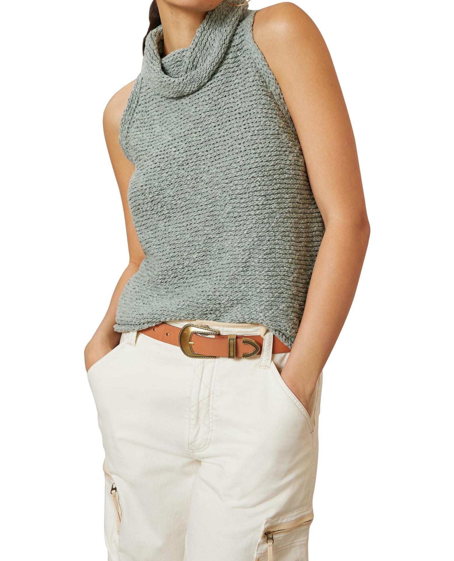 Damen ärmelloses Stricktop mit wärmendem Rollkragen WW