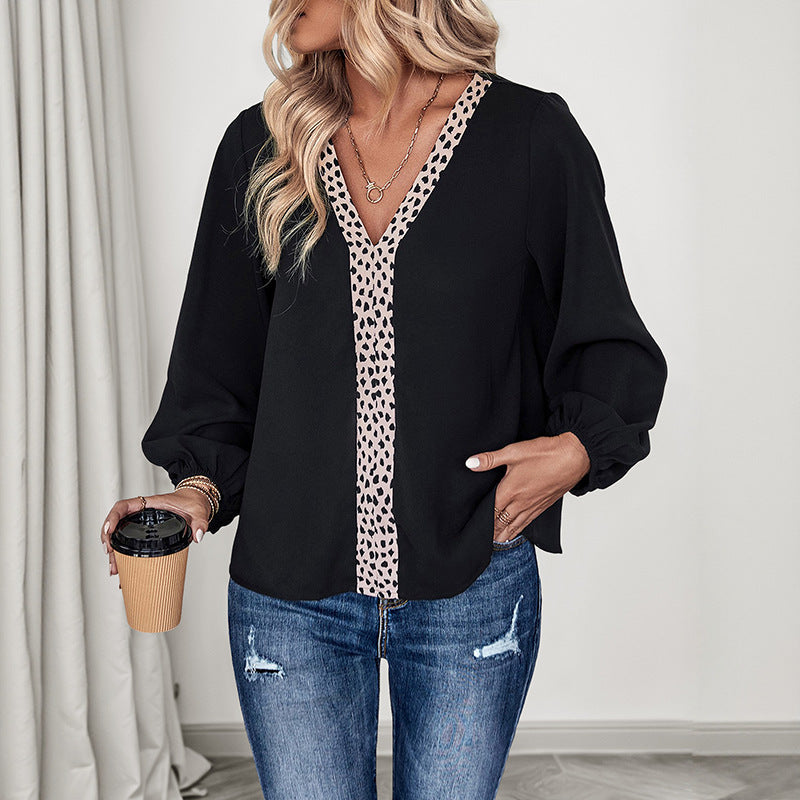Damen modisches Oberteil mit V-Ausschnitt und trendigem Tierprint WW