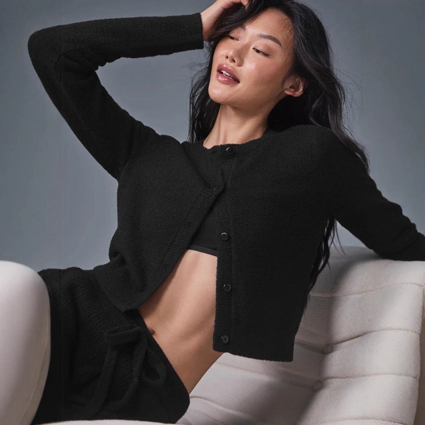 Damen cropped Strickjacke mit maritimen Knopfdetails und Rundhalsausschnitt WW