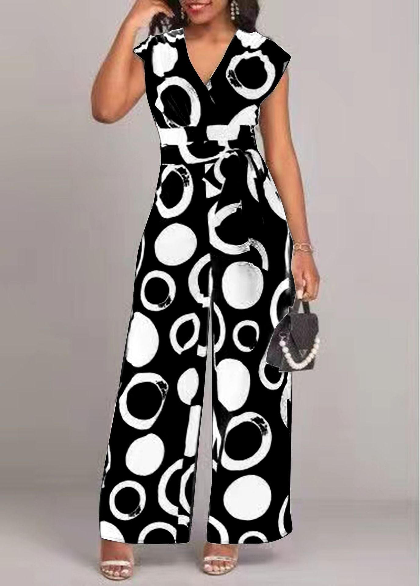 Damen modischer Jumpsuit mit elegantem V-Ausschnitt und weitem Bein WW