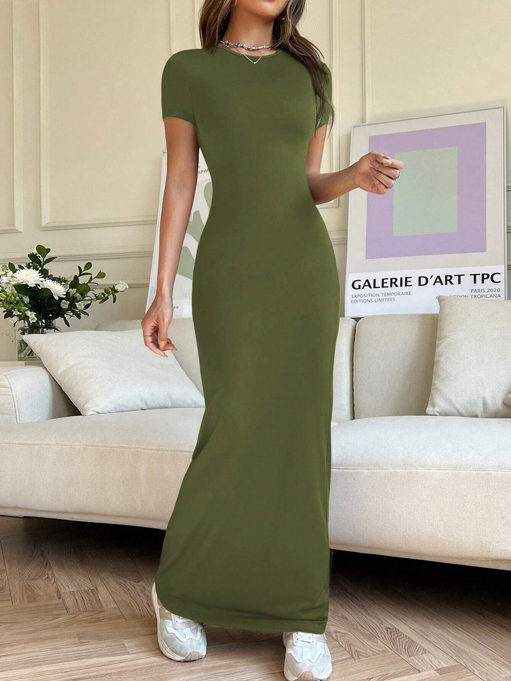 Damen Bodycon Maxi Kleid WW