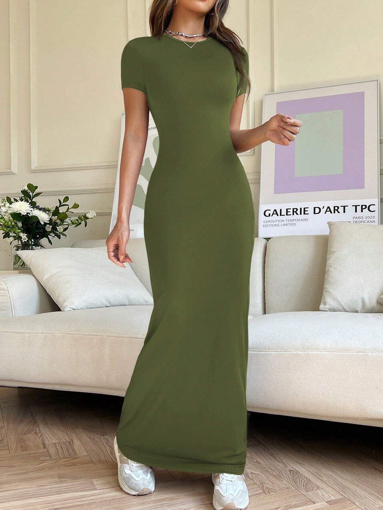 Damen Bodycon Maxi Kleid WW