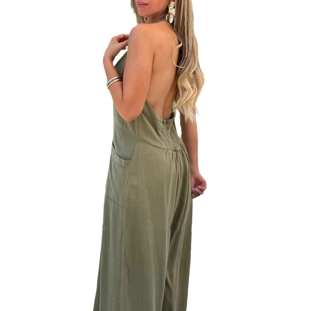 Damen Weit geschnittener Jumpsuit mit Knopfleiste und praktischen Taschen WW