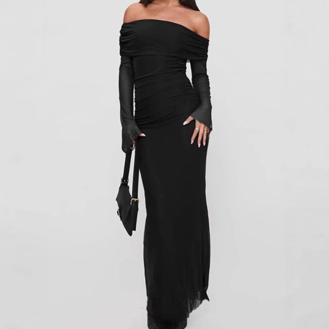 Damen Ärmelloses Maxi-Kleid mit Rüschendetails und schulterfreiem Design WW