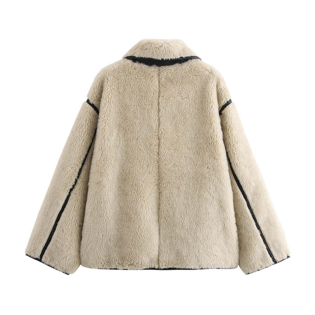 Damen kuschelige Teddyjacke mit modernem Schnitt und großen Taschen WW