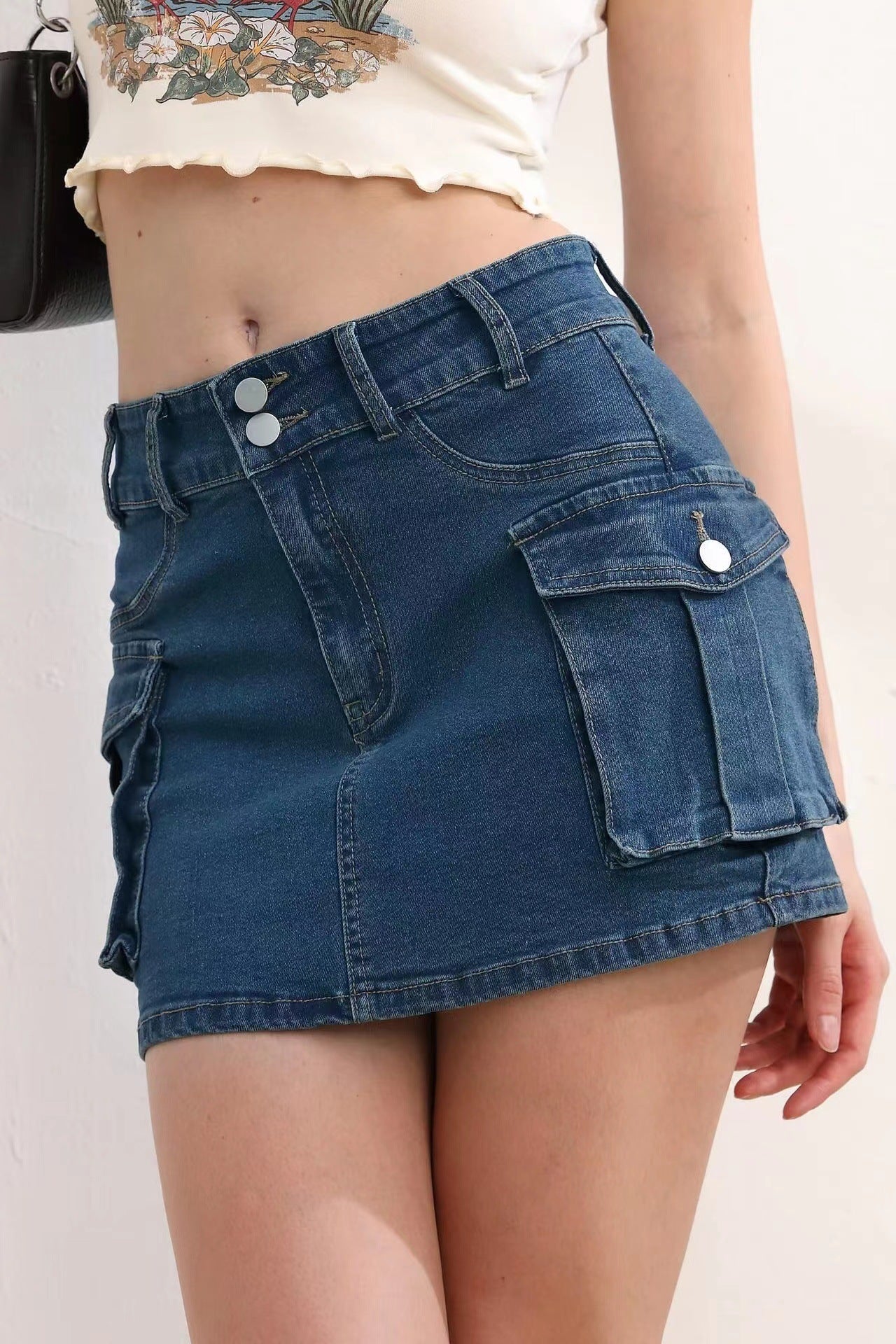 Damen modischer Denim Cargo-Rock mit praktischen Taschen WW
