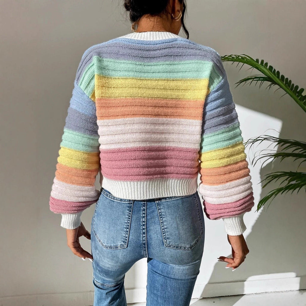 Damen Modischer Strickpullover mit Volumenärmel und Randdetails WW