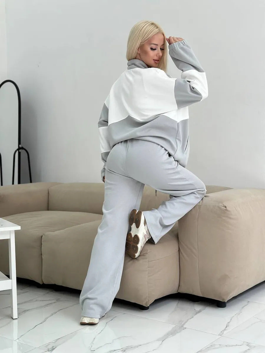 Damen sportliches Set aus hochfunktionalem Fleece-Material mit Reißverschluss WW