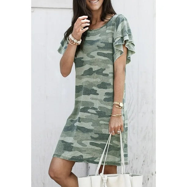 Damen Alltags-Camouflage Shift Kleid WW