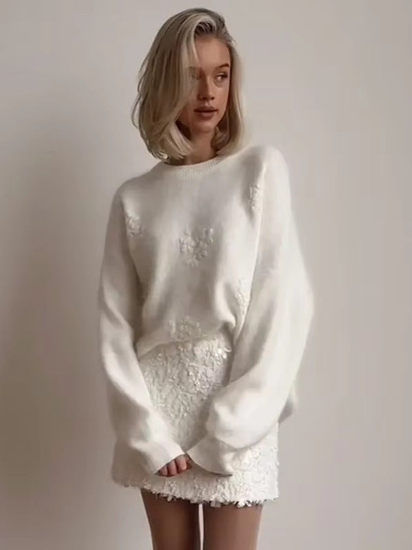 Damen Pullover mit floralem Stickdesign WW