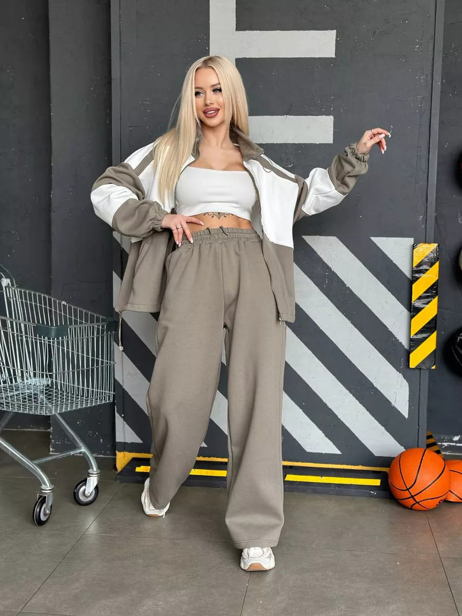 Damen sportliches Set aus hochfunktionalem Fleece-Material mit Reißverschluss WW