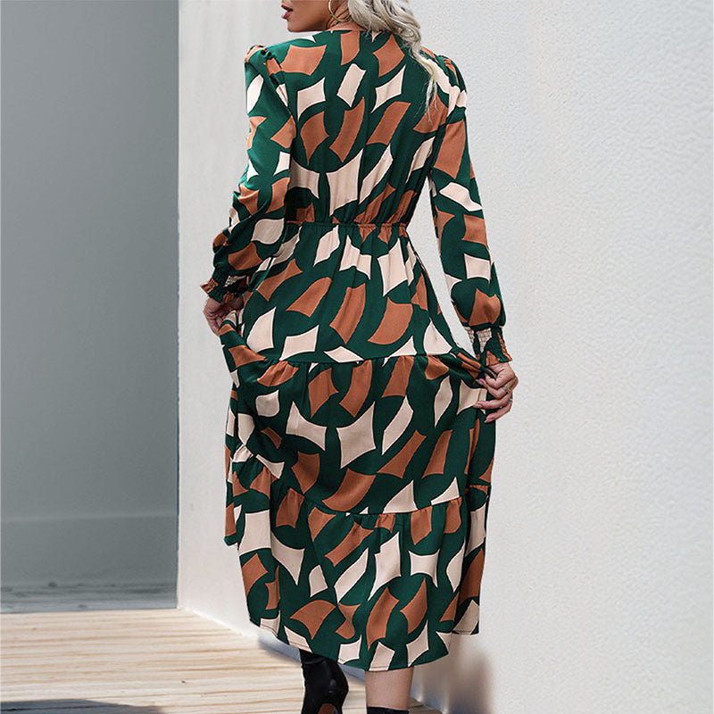 Damen Maxikleid mit dekorativem Bindegürtel und voluminösen Ärmeln WW