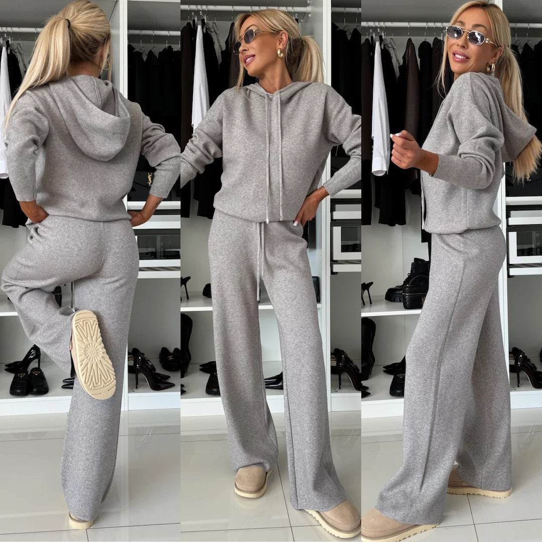 Damen entspannte Fleece-Hoodie und weite Hose Set WW