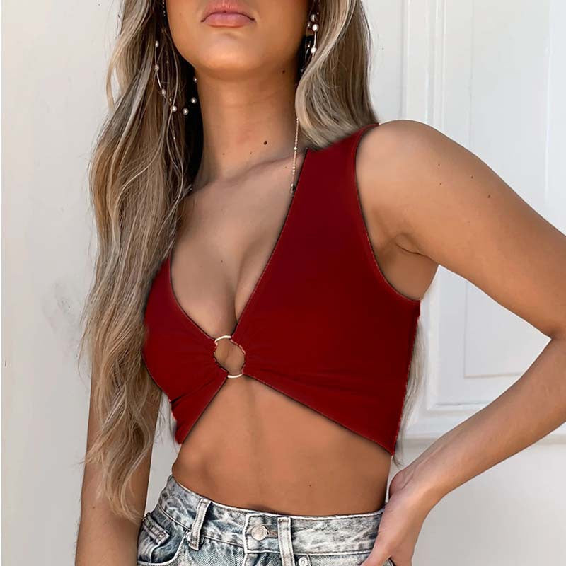 Damen Crop Top mit dekorativem Ring WW